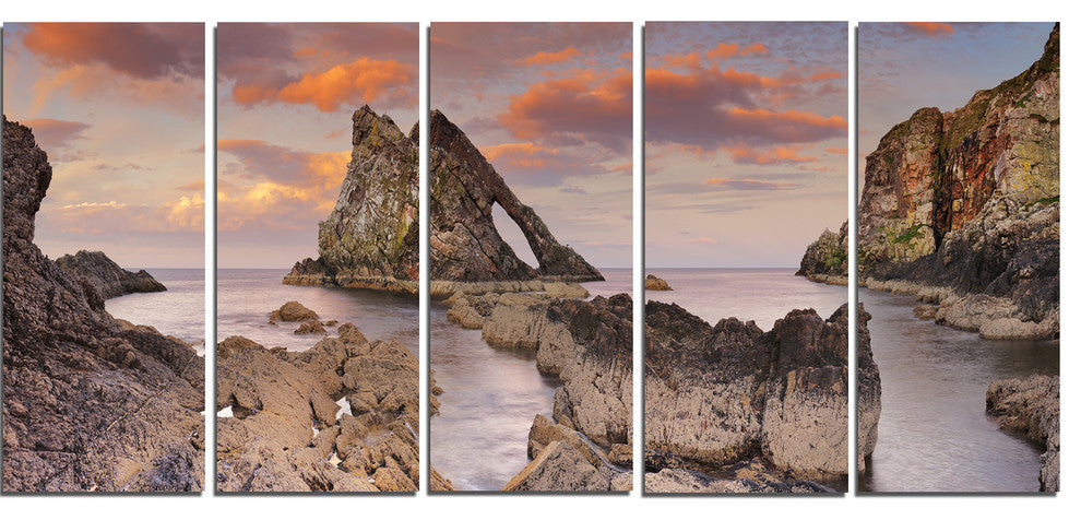 "Bow Fiddle Rock Scotland" Seashore Canvas Art, 60"x28", 5-Panels