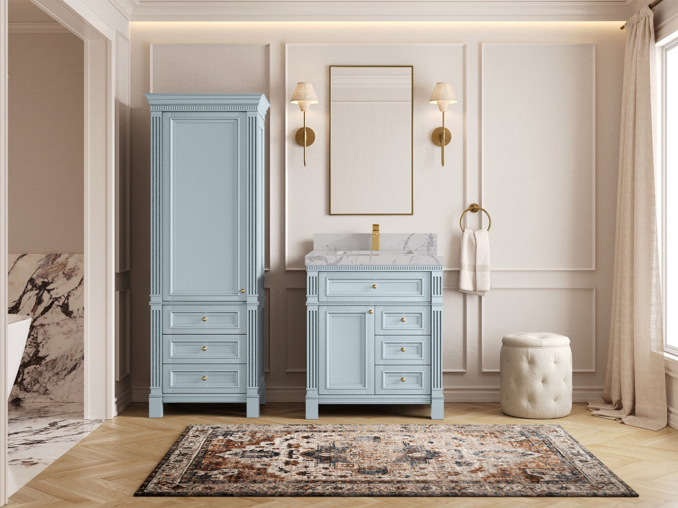 Paris 30" Single Sink Bathroom Vanity, Blue Heather 2" Venatino Quartz