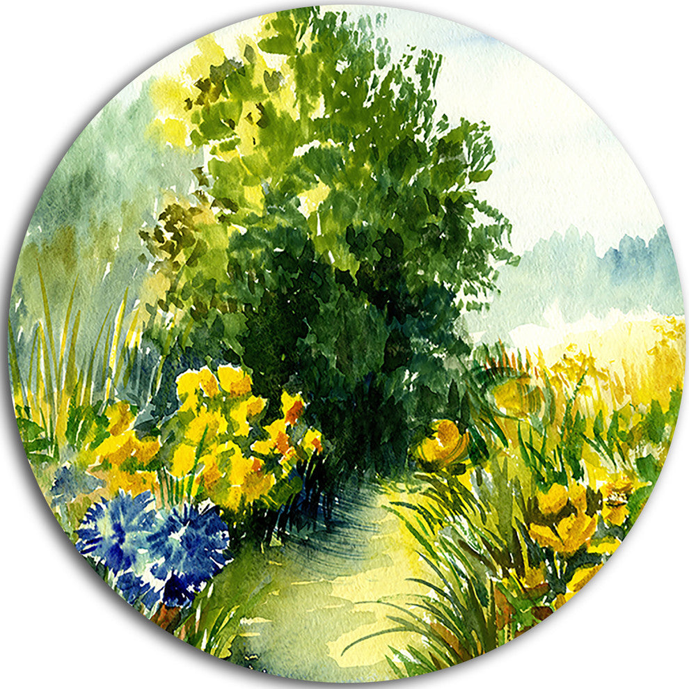 Watercolor Greenery, Landscape Round Metal Wall Art, 11"