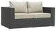 Canvas Antique Beige Sojourn 5 Piece Outdoor Patio Sunbrella Sectional Set