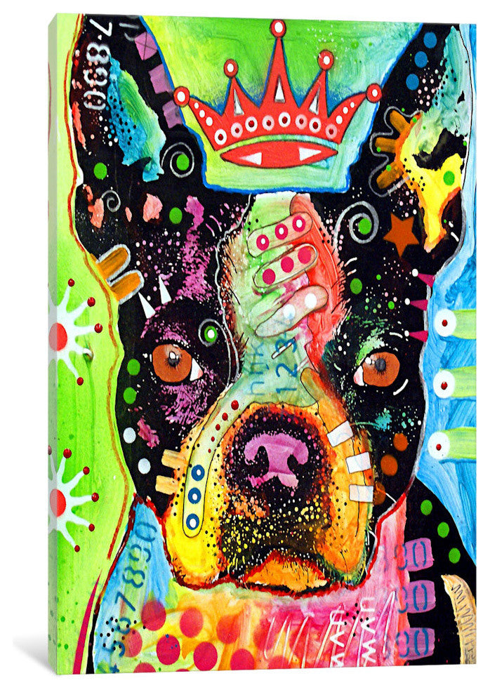"Boston Terrier Crowned" Wrapped Canvas Art Print, 18x12x1.5