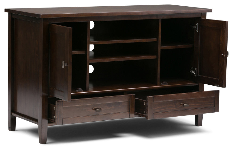 Solid Wood 47" Wide Tv Media Stand In Tobacco Brown For Tvs Up To 50"es