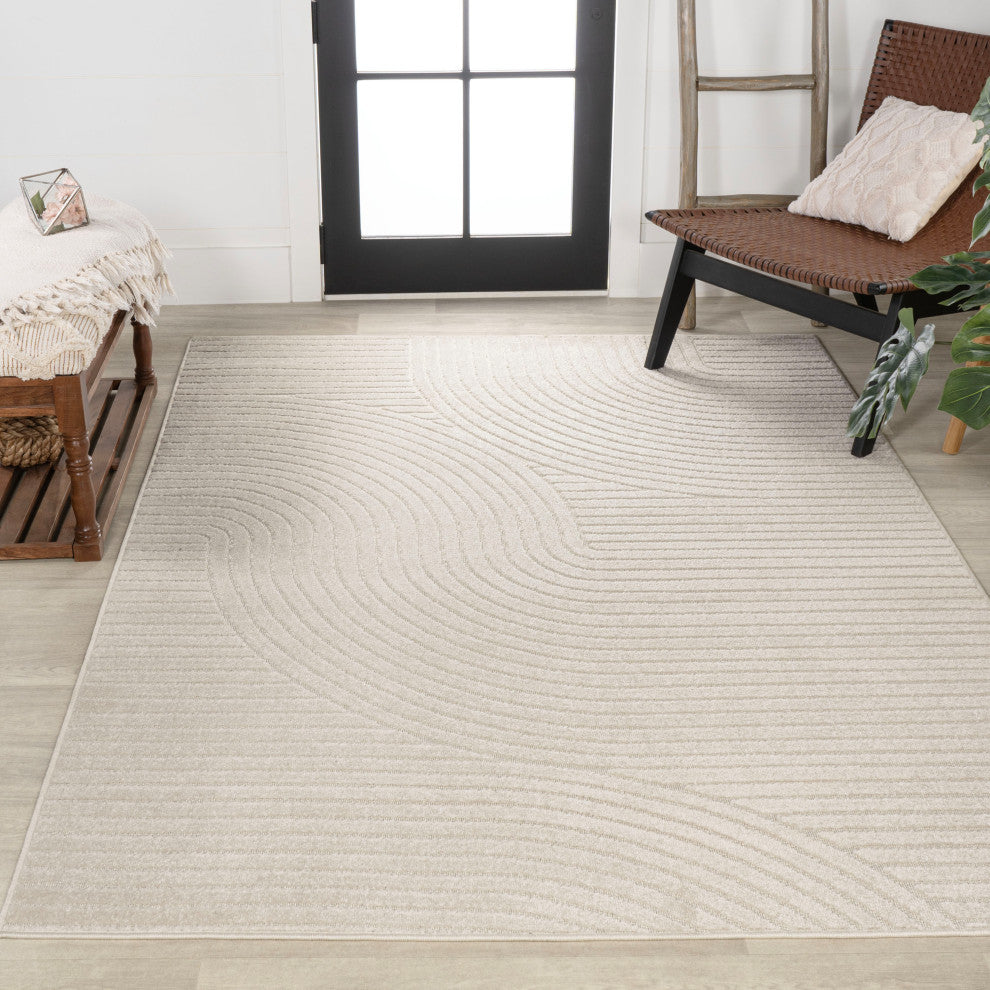 Hallie High-Low Minimalist Curve Geometric Indoor/Outdoor Area Rug