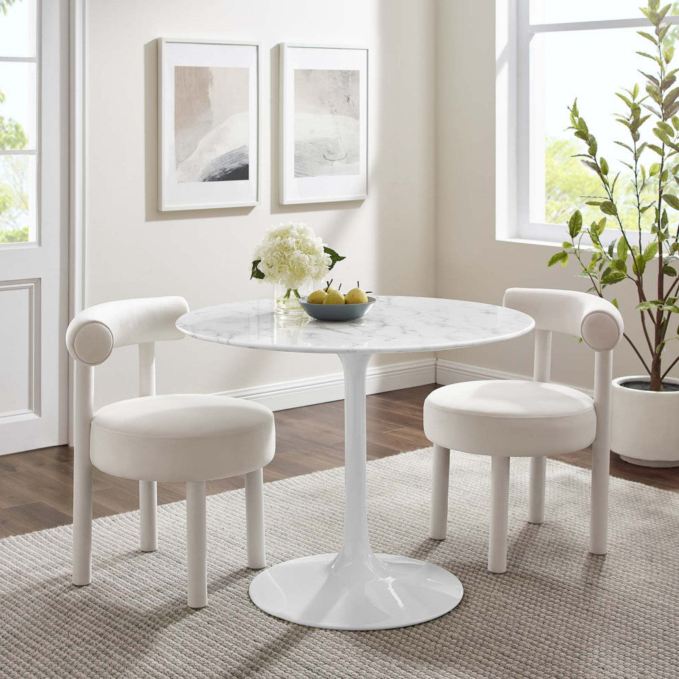 Modern White Tulip 40" Round Artificial Marble Dining Table