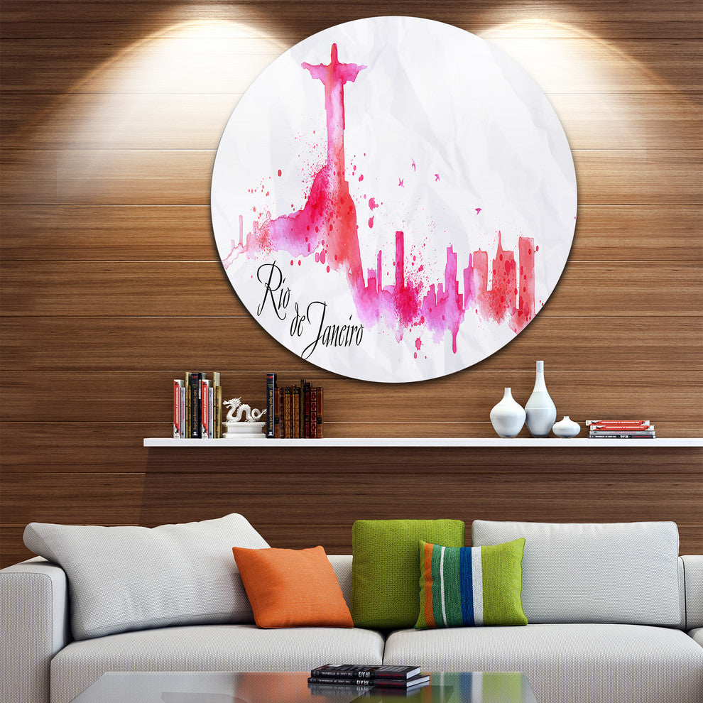 Rio De Janeiro Red Silhouette, Cityscape Painting Round Wall Art, 11"