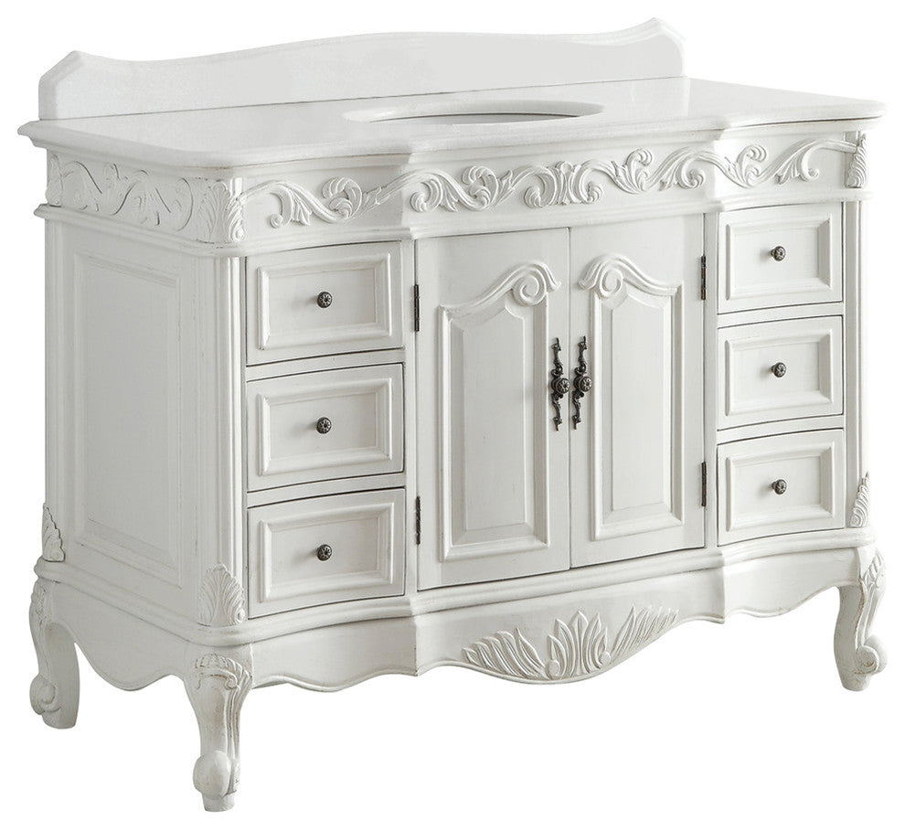 48 Inch Antique White Traditional Style Single Sink Beckham Bathroom Vanity