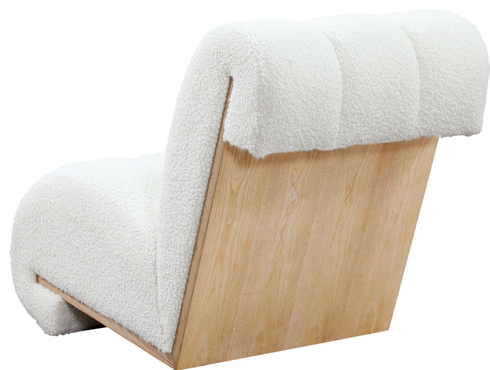 Swoon Faux Sheepskin Upholstered Accent Chair, Cream, White Oak Veneer