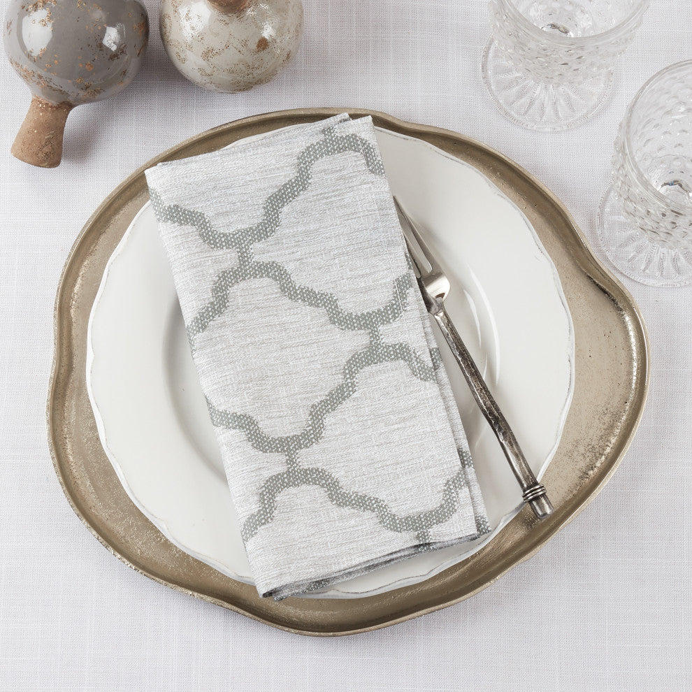 Table Napkins With Moroccan Design (Set of 4), Grey, 20"x20"