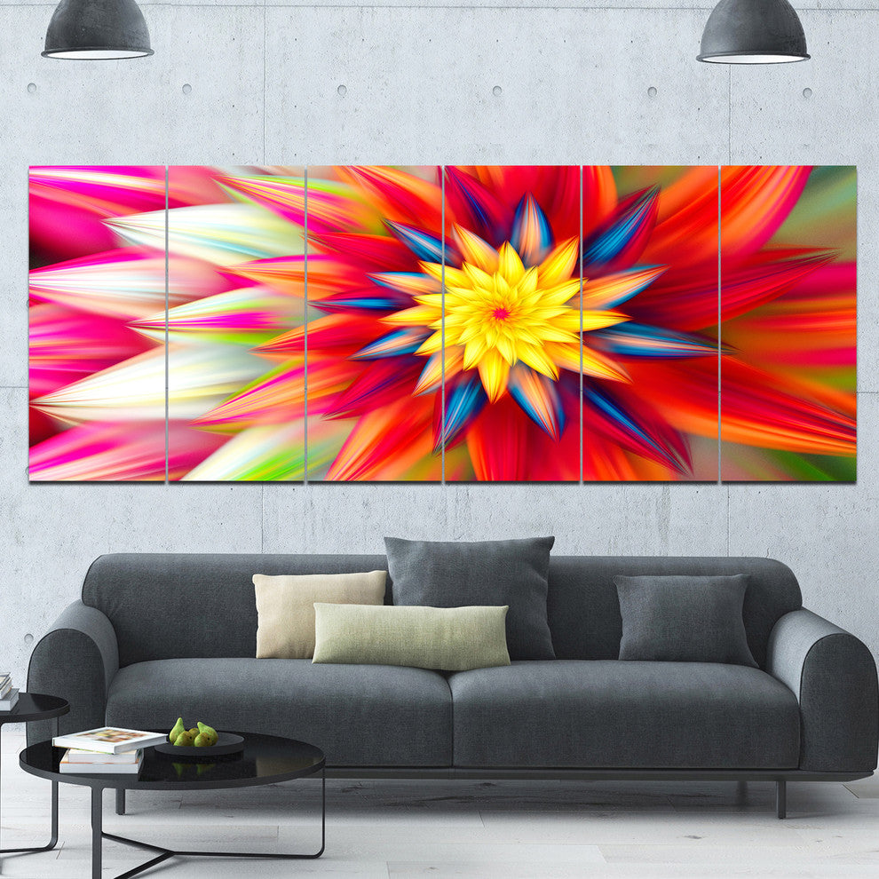 Amazing Dance of Red Petals, Floral Canvas Art Print, 70"x28", 6 Panels