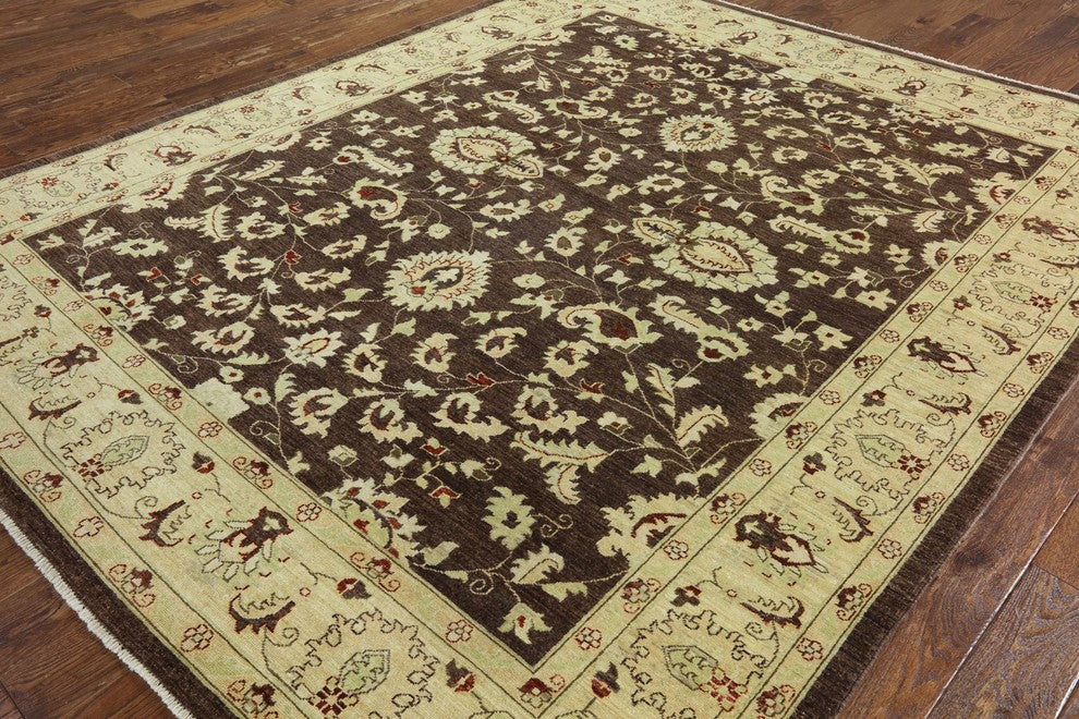 Brown Peshawari Oushak Style Chobi Hand-Knotted Wool Rug, 8'x10'