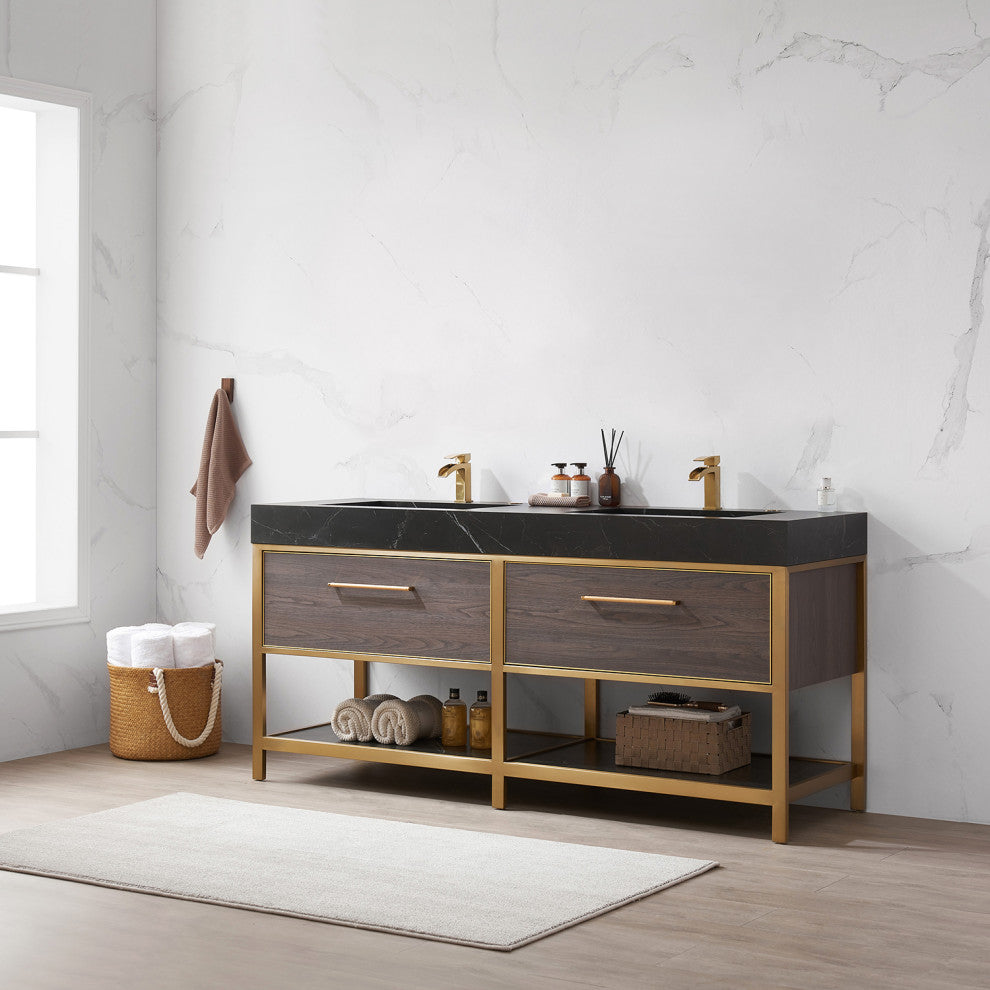 Segovia Bath Vanity with Sintered Stone Top, Suleiman Oak, 72", No Mirror