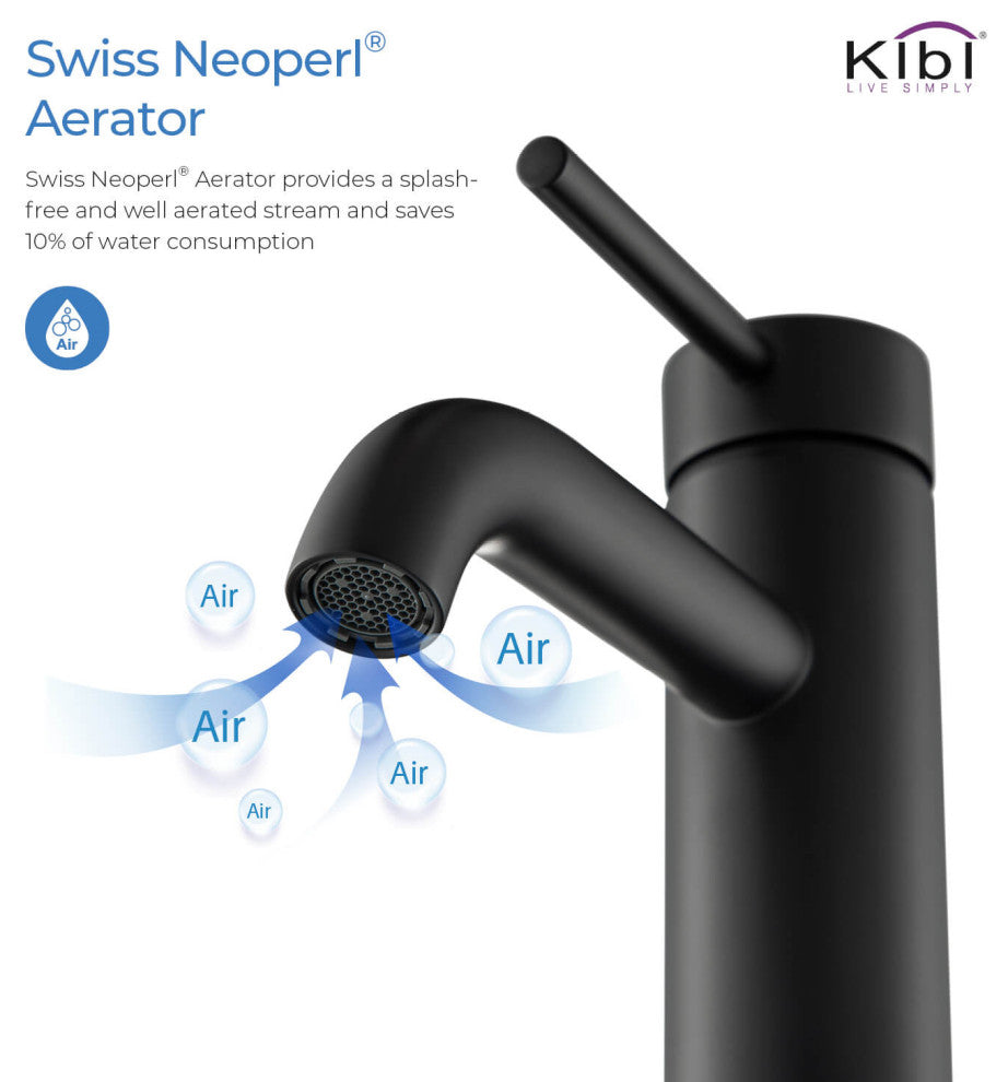 Circular Brass Single Handle Bathroom Faucet KBF1008, Matte Black, With Drain