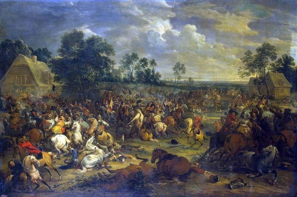 Adam Frans Van Der Meulen Battle Premium Canvas Print
