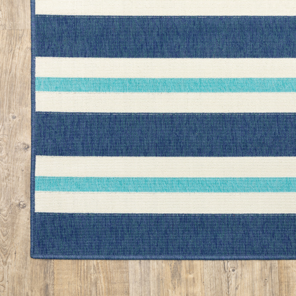 Madelina Stripe Blue and Ivory Indoor or Outdoor Area Rug, 8'6"x13'