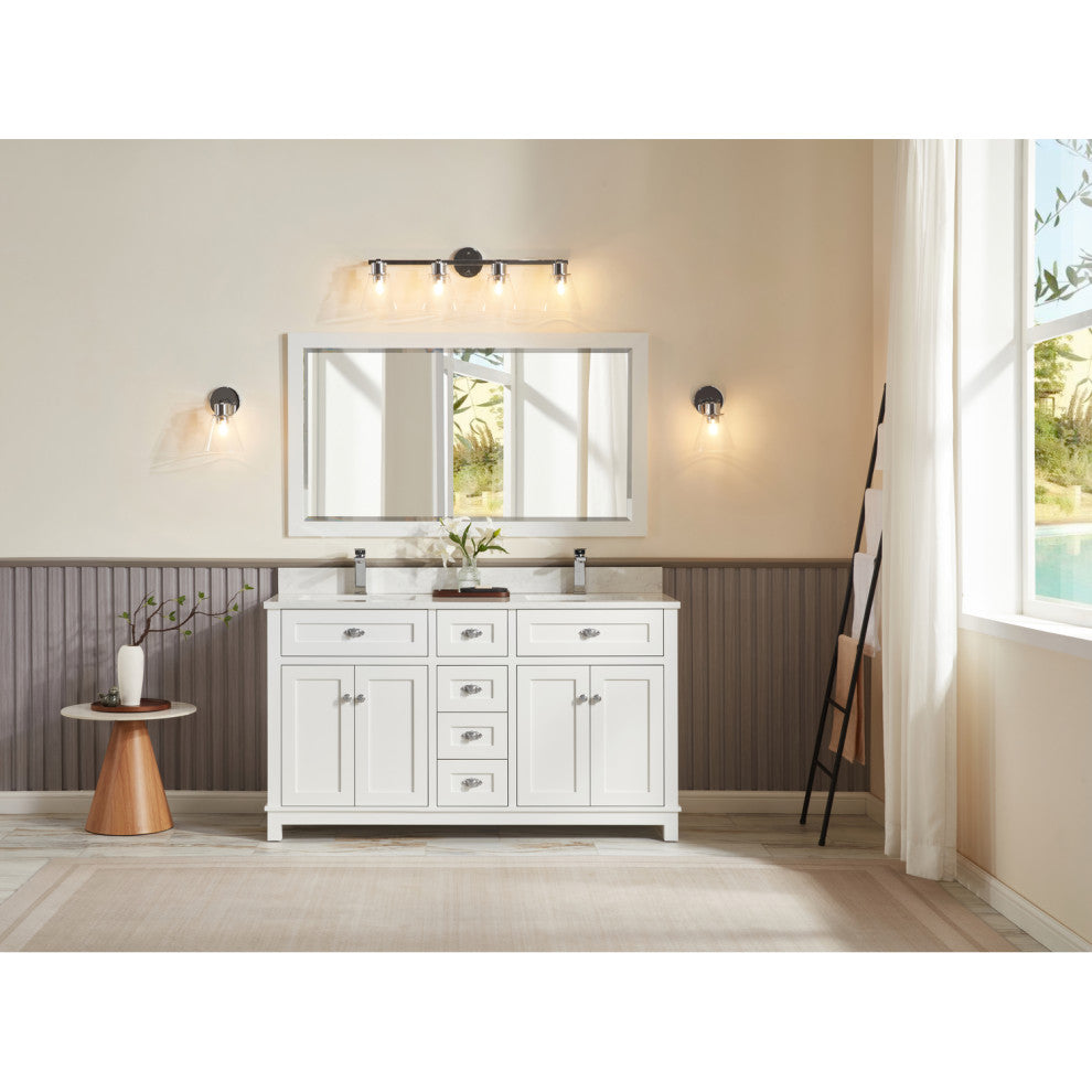 Vanity With Mirror, Sconce and Faucet Included, White, 60"