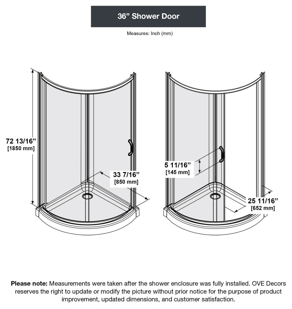 Ove Decors Breeze Shower Kit, Frosted Panels and Base, Satin Nickel, 36"
