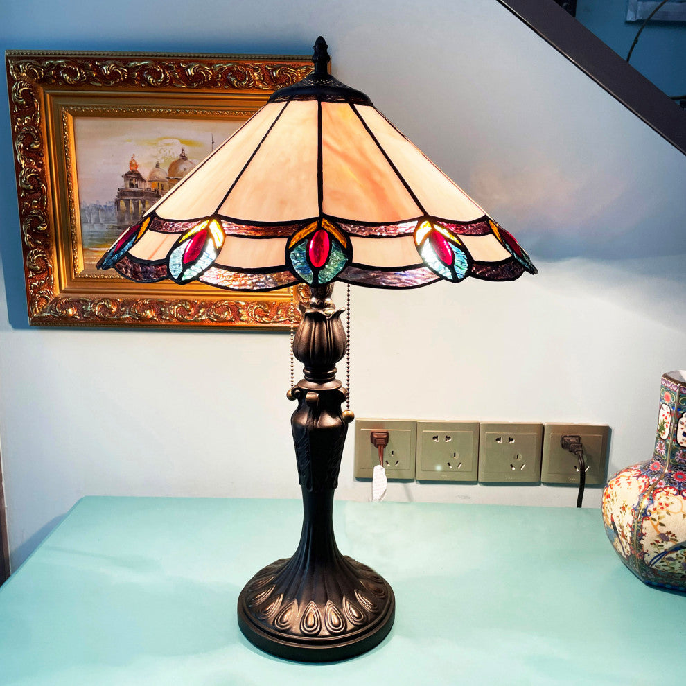 Ryce Tiffany 2-Light Geometric Table Lamp 16" Shade
