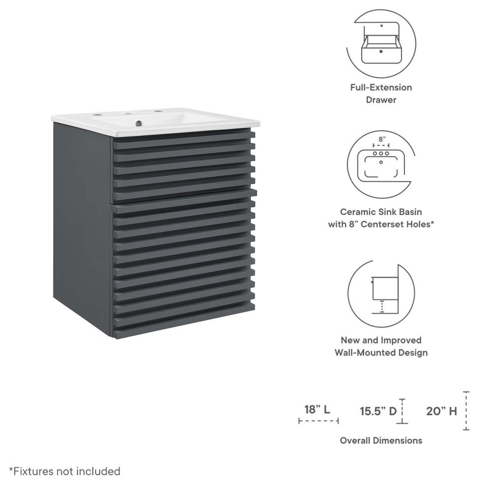 Render 18" Wall-Mount Bathroom Vanity, Gray White