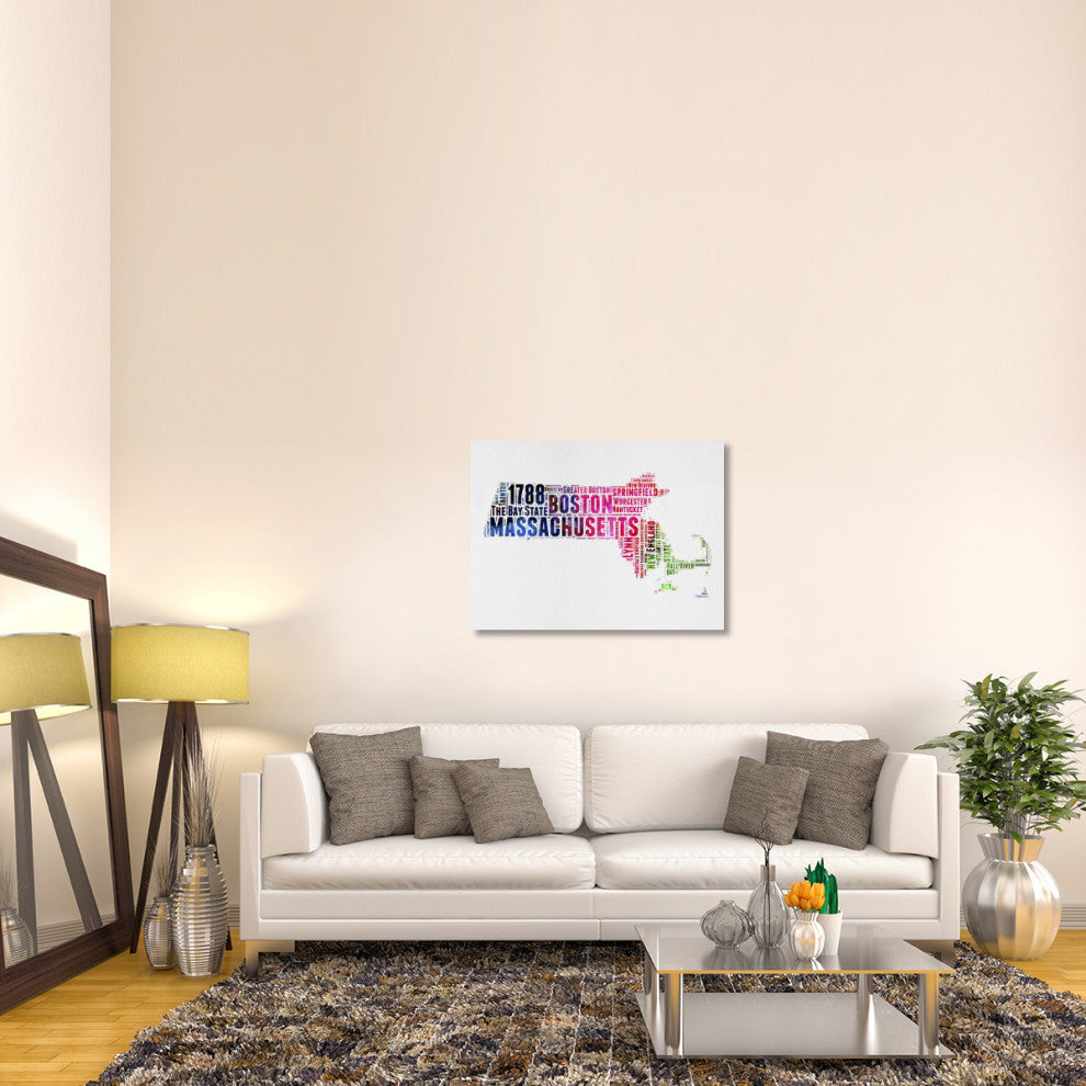 "Massachusetts Watercolor Word Cloud" Fine Art Print