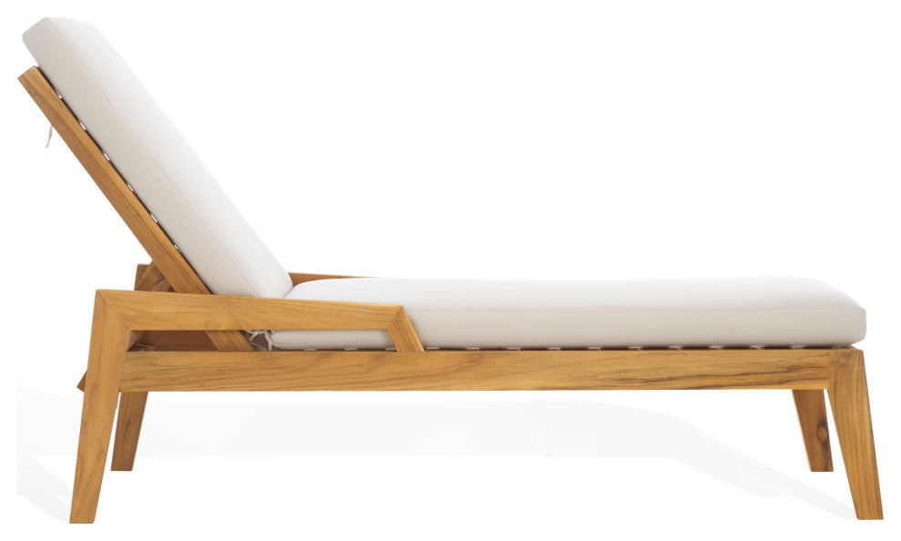 Safavieh Couture Indoor-Outdoor Caledonia Teak Chaise Lounge, Natural/White