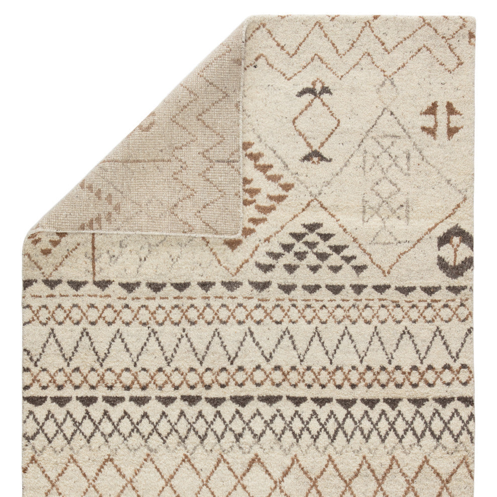 Jaipur Living Zamunda Hand-Knotted Geometric Cream/Brown Area Rug, 9'x12'