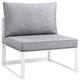Modern Urban Contemporary Outdoor Patio Armless Chair, White Gray Fabric Steel