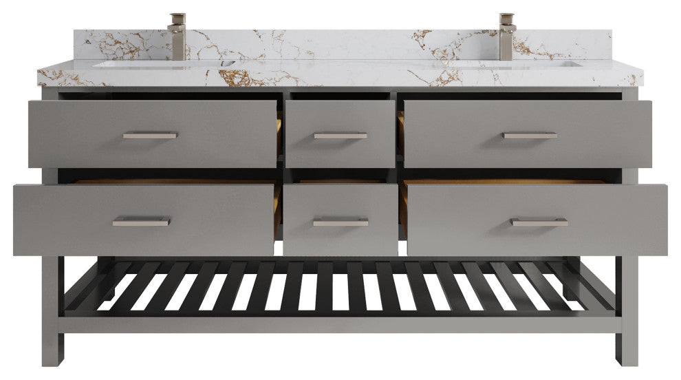 Parker 72 Double Sink Bath Vanity in Elephant Skin Gray  2" Viola Gold