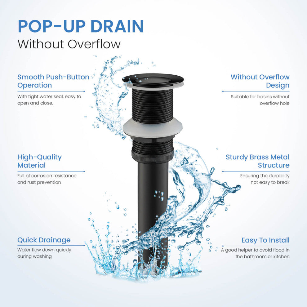 Pop-Up Drain Stopper Without Overflow, Matte Black