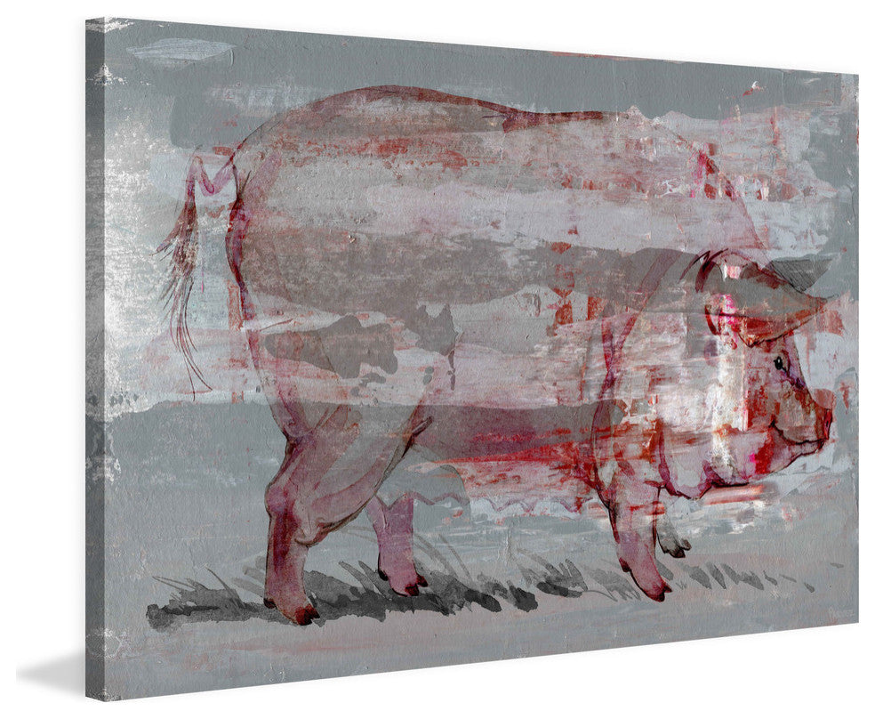"Red Pig" Painting Print on Wrapped Canvas, 24"x16"