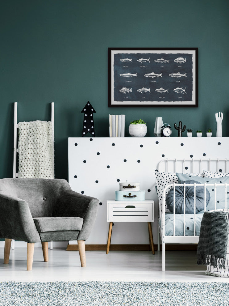 "Deep-Sea Fishes in Blue" Framed Painting Print, 12x8