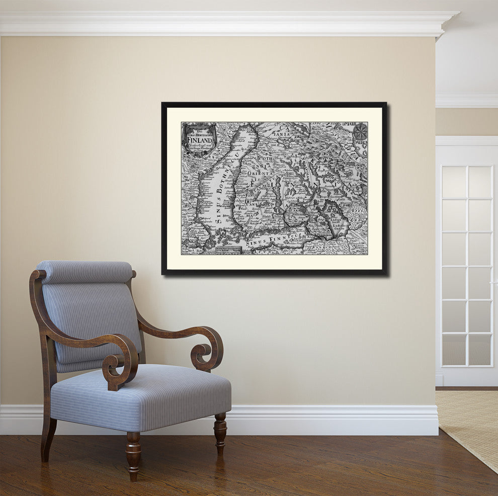 Finland Centuries Vintage B&W Map Canvas Print, 16"x21"