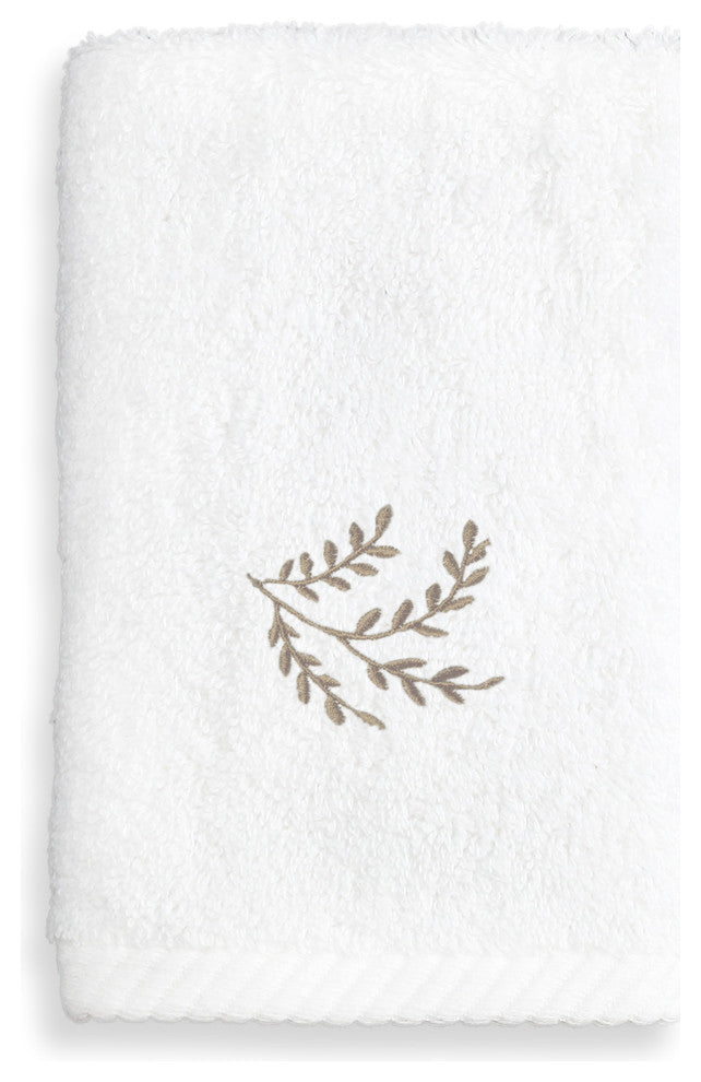 Autumn Leaves Washcloth, White & Light Brown, 13"x13"