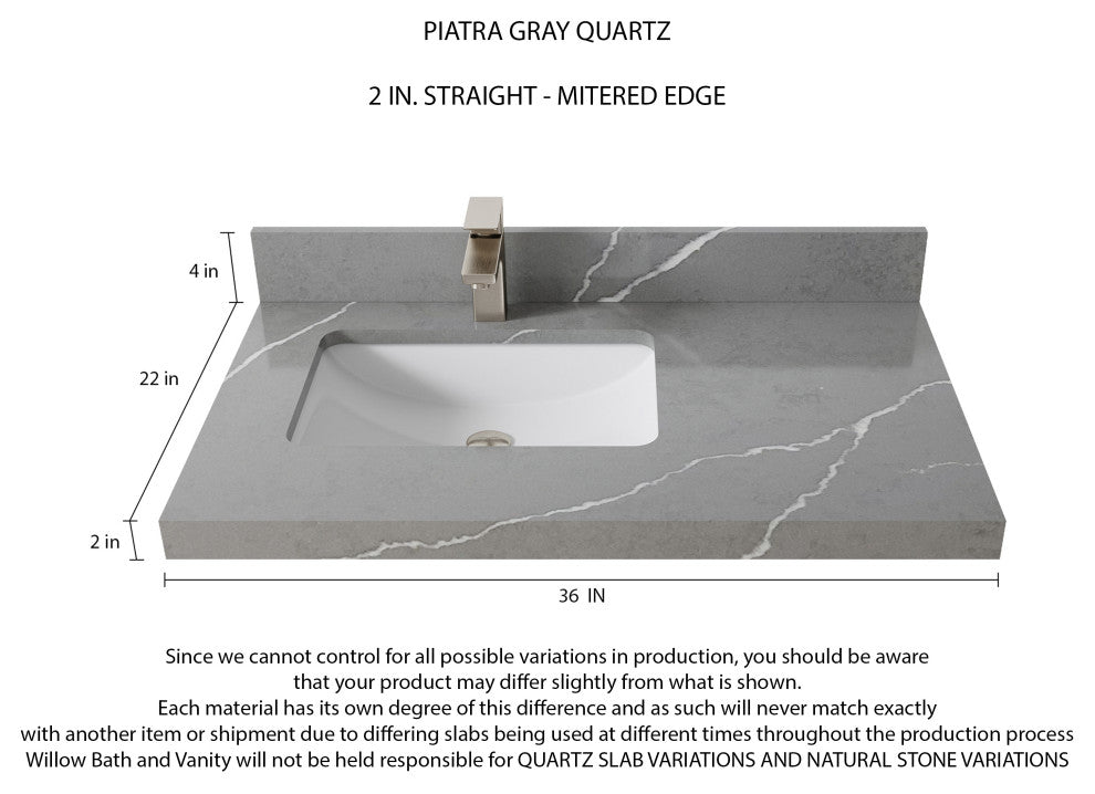 Sonoma Teak 36 Left Offset Bath Vanity in Light  Natural with 2" Piatra Gray