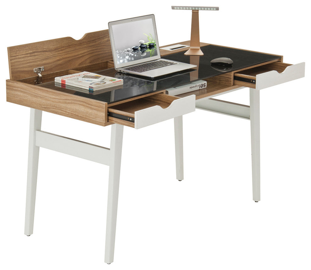 Techni Mobili Compact Computer Desk with Multiple Storage, Walnut