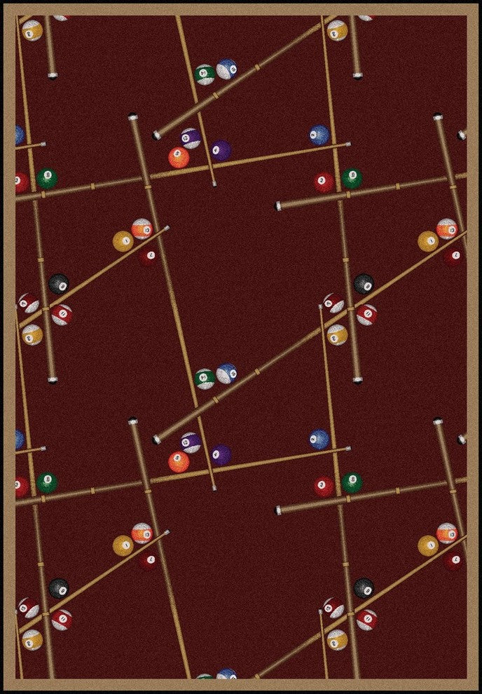Games People Play Rug, Snookered, 5'4"x7'8", Burgundy