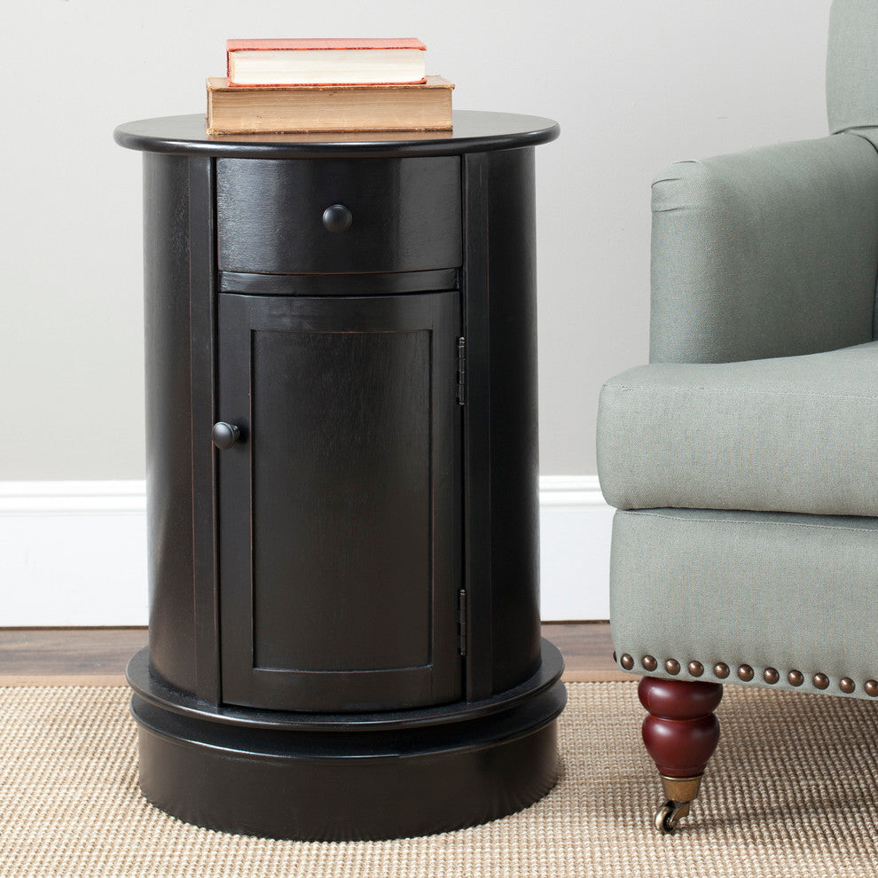 Safavieh Tabitha Oval Swivel Accent Table, Distressed Black