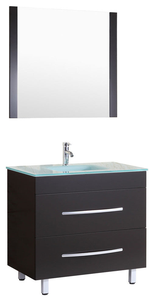 Style 4, 36"W Black Vanity Sink Base Cabinet, Mirror, LV4-36B
