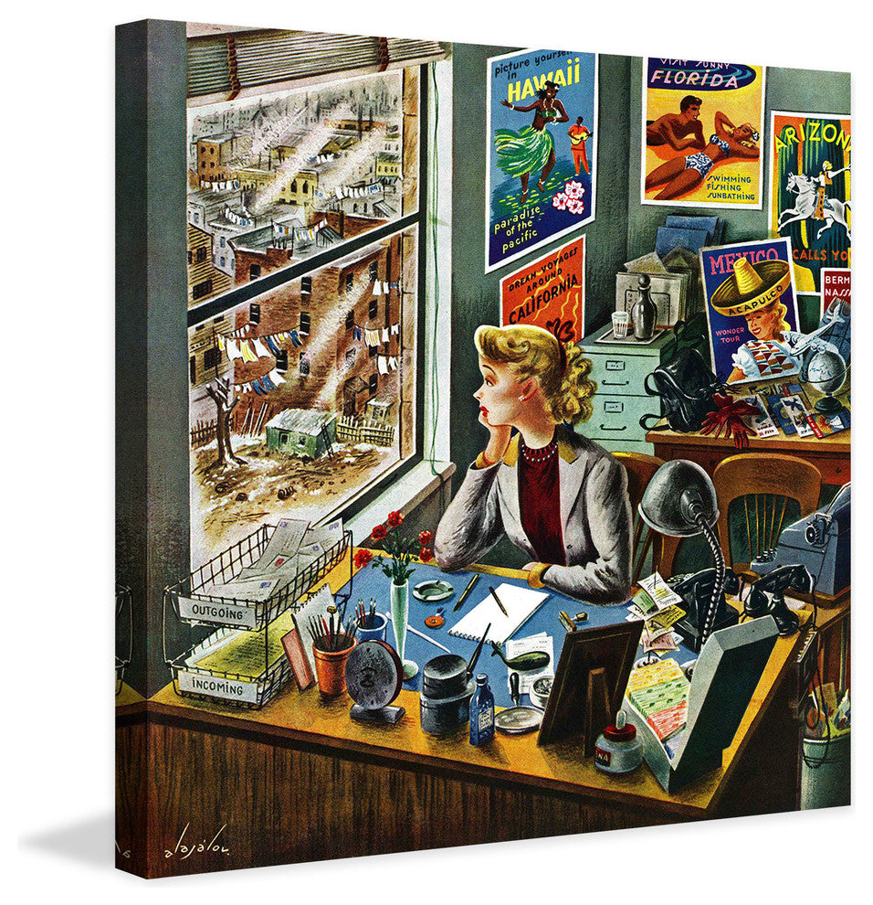 "Travel Agent at Desk" Print on Canvas by Constantin Alajalov