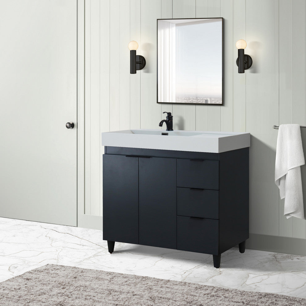 39" Single Sink Vanity, Dark Gray With Light Gray Composite Granite Top