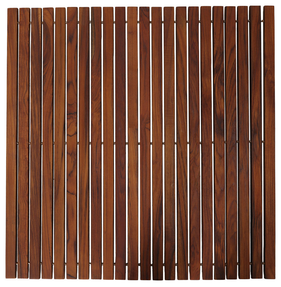 Bare Decor Fuji String Spa Shower Mat in Solid Teak Wood Oiled Finish, 30"x30"
