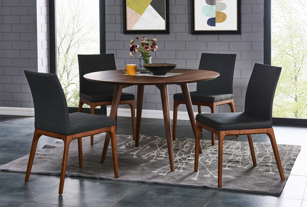 Devon Dining Side Chair Walnut Legs Set of 2, Antique Gray, Faux Leather