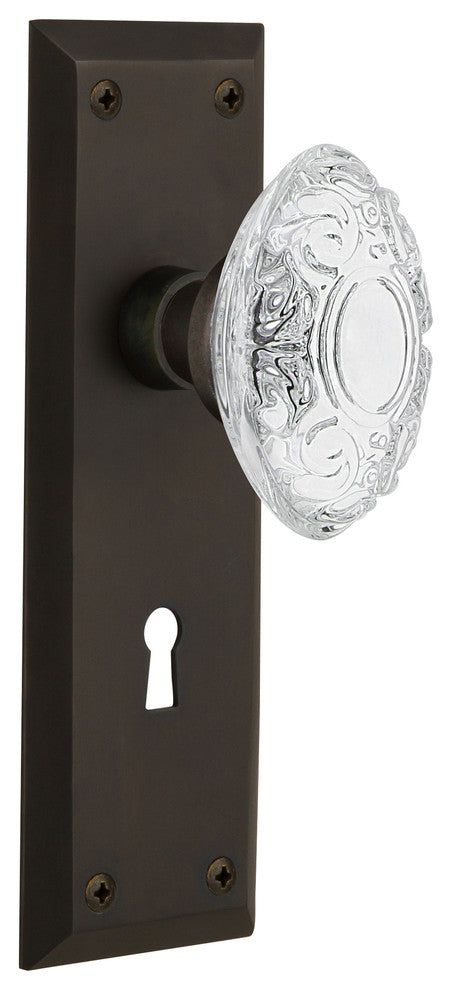 New York Plate Single Dummy, Keyhole Crystal Victorian Knob, Oil-Rubbed Bronze