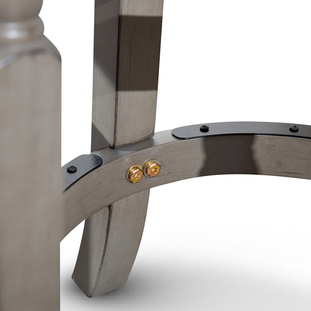 DTY Palmer Lake Swivel Stool, Weathered Gray/ Beige Fabric Seat, 24" Counter Stool