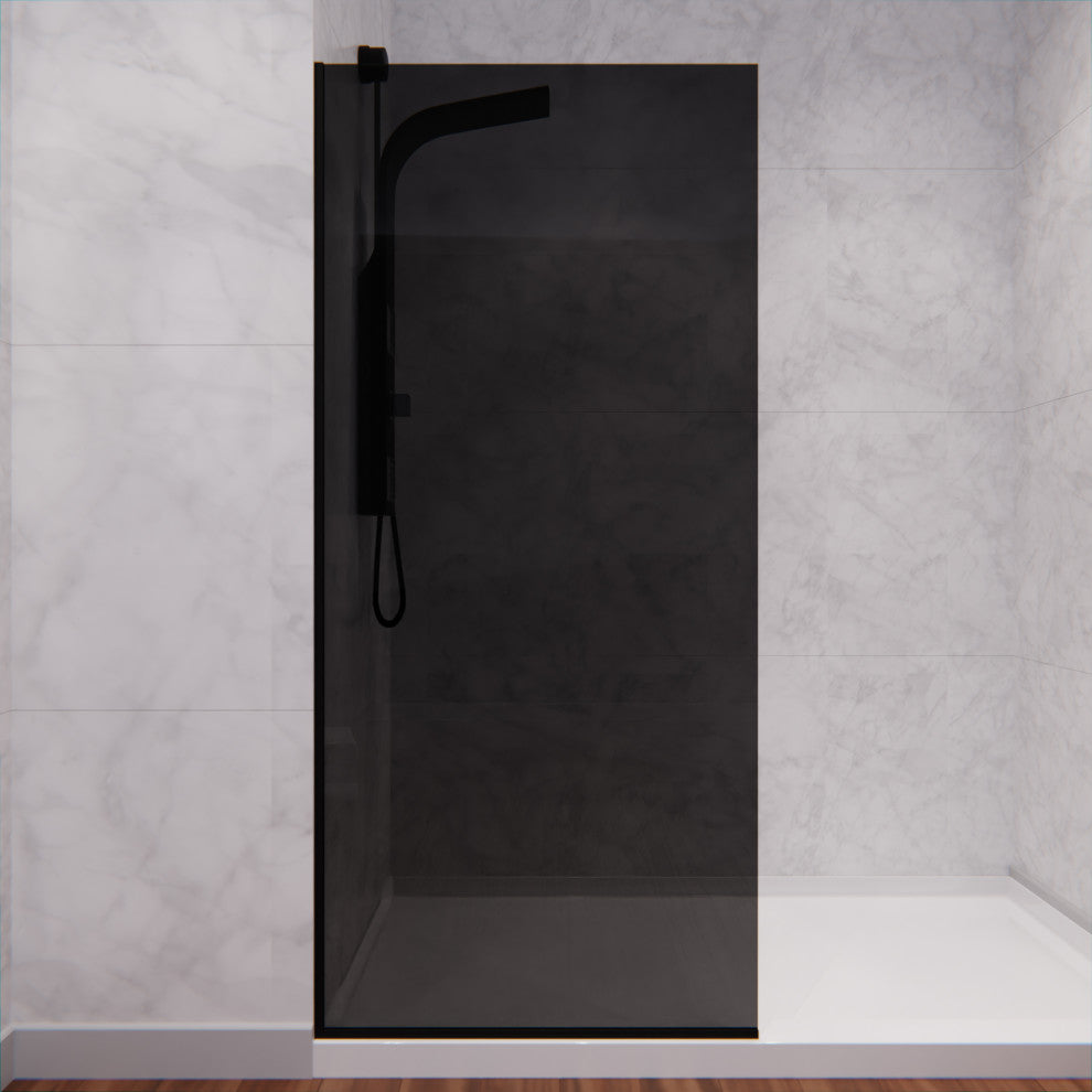 Veil Series 74"x34" Framed Frosted Glass Shower Screen Shower Door, Matte Black, Tinted