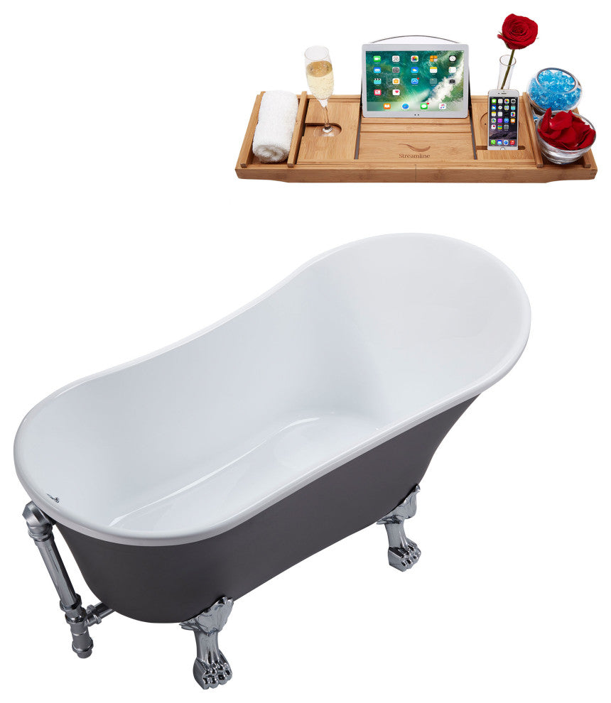 55" Streamline N355CH-CH Clawfoot Tub and Tray With External Drain