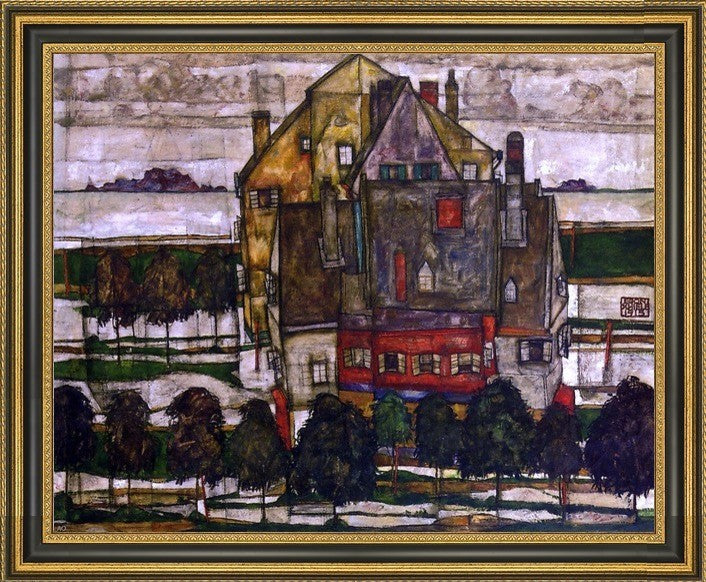 Egon Schiele Einzeine Hauser - 20" x 25" Framed Premium Canvas Print
