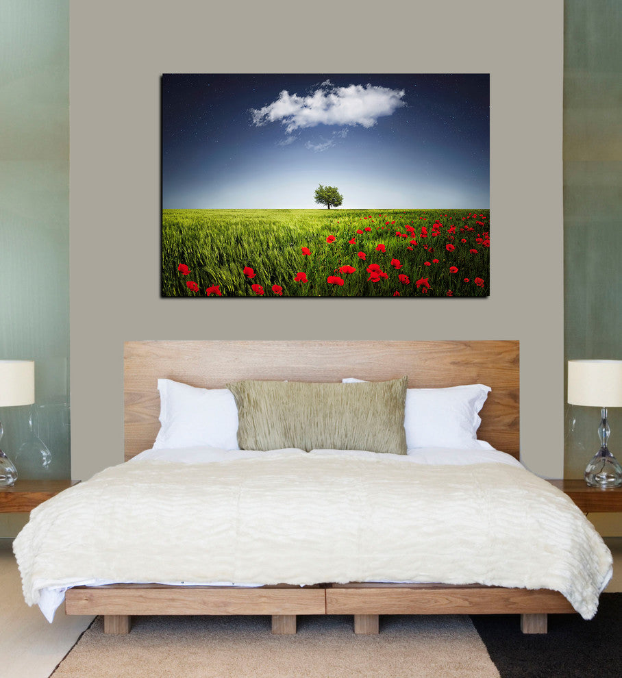 Epic Graffiti "Lone Tree in a Poppy Field" Giclee Canvas Wall Art, 26"x40"