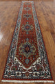 Oriental Heriz Serapi Red and Ivory Hand-Knotted Wool Rug, 3'x16'