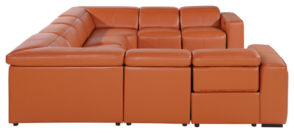 Niccolo Italian Leather 8-Piece U-Shaped 4 Power Reclining Sectional, Camel