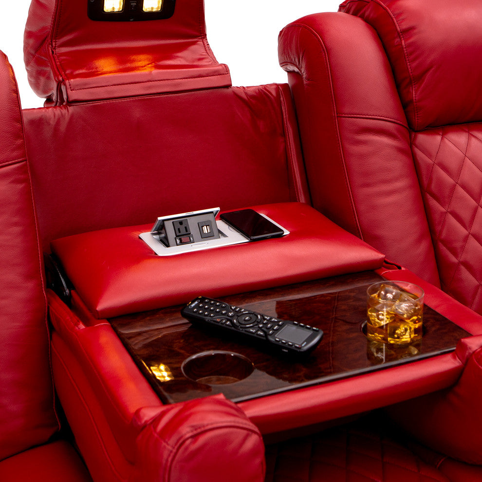 Seatcraft Anthem Home Theater Seating Leather Power Recline Sofa, Red